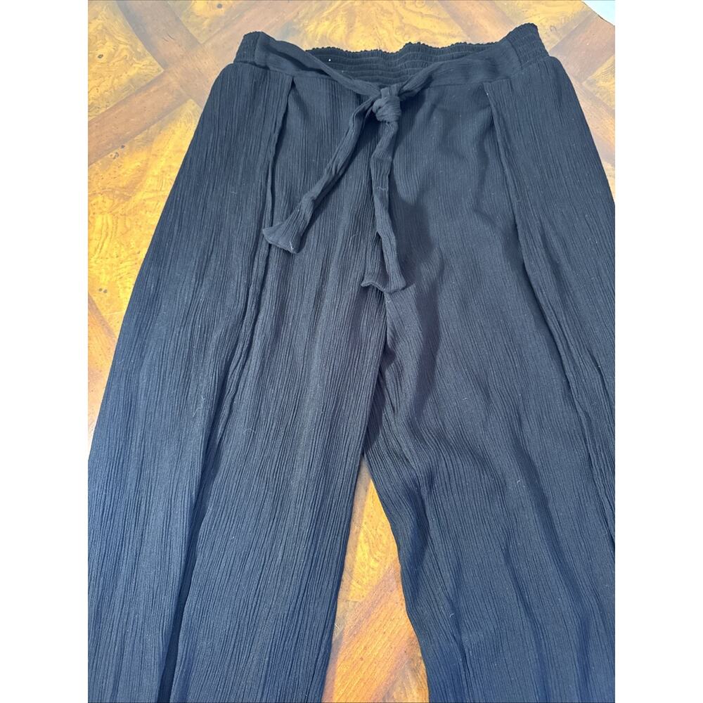 KONA SOL Black Tie Front Side Slit Swimsuit Cover Pants Medium Gauzy Vacay Pool - Picture 7 of 10